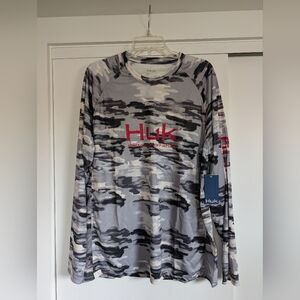 Huk Men's Black and Gray Camo Long Sleeve Shirt